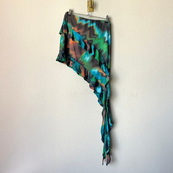 AFRM Harra Cascading Ruffle Mesh Mini Skirt in Water Wave Size M - Picture 3 of 6